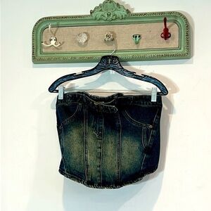 Denim buckle bustier strapless top Y2K fade wash stretch denim women’s large new